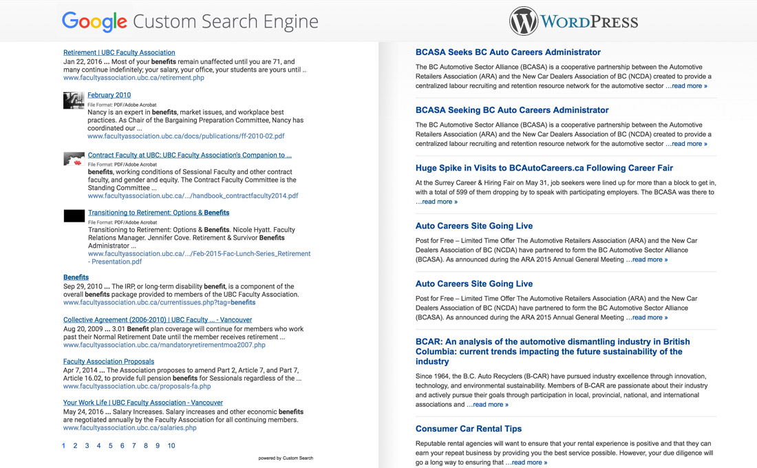 Google Custom Search vs WordPress Search comparison