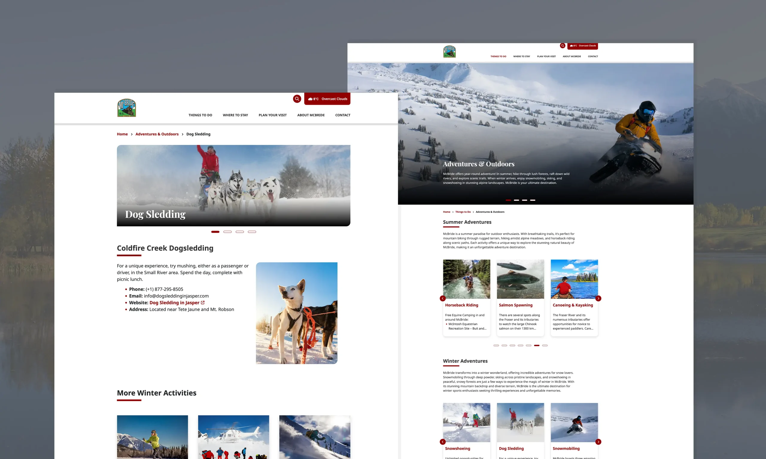 Internal Page Designs | McBride Tourism